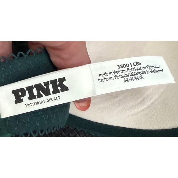 Victoria Secret PINK 38DD dark emerald green lace push up bra ruffle sleeves - Picture 3 of 3